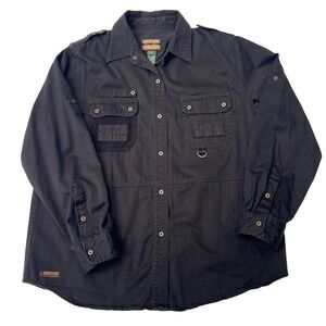 VTG 1967 Ralph Lauren Shirt Field Tested Military SnapUp Black Long Sleeve Large